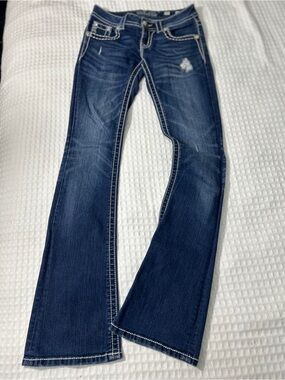 Miss Me Navy Flare Jeans with Contrast Stitching